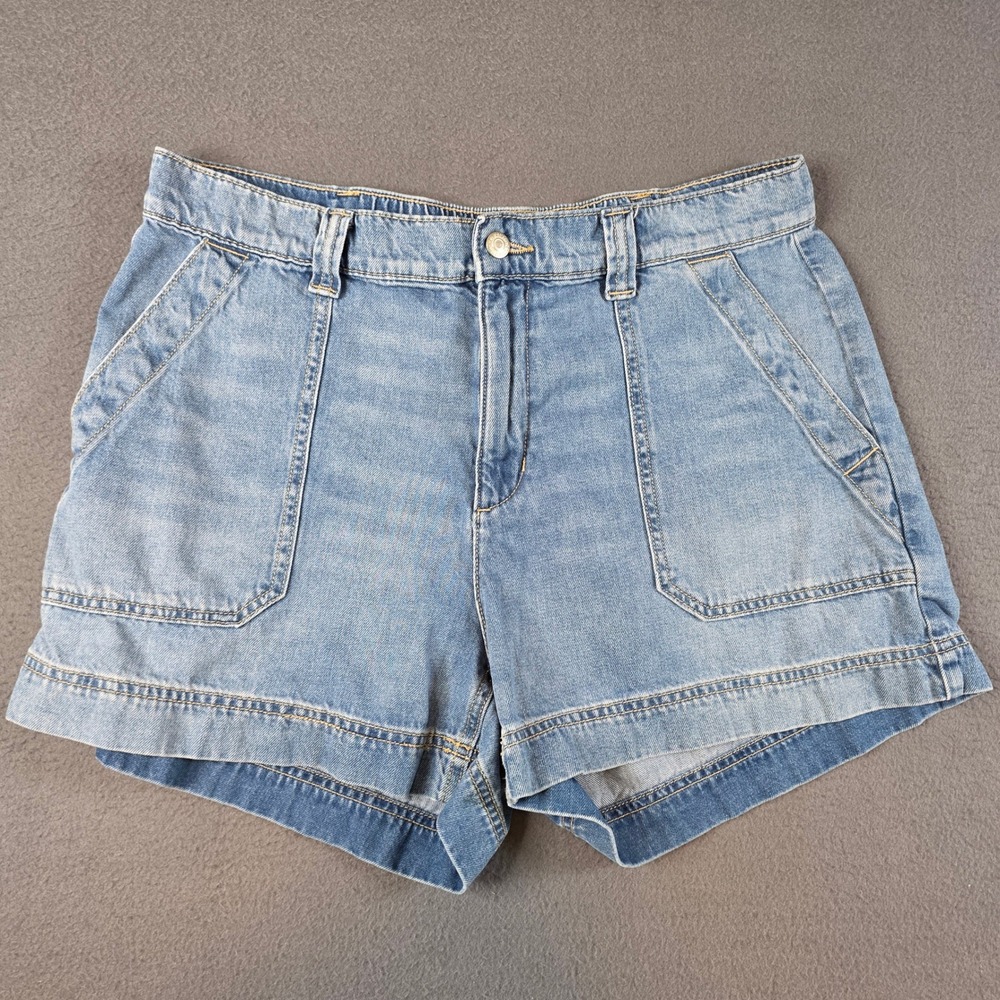 Old Navy OG Chino Shorts Women Large Blue Denim High Rise Elastic Back
